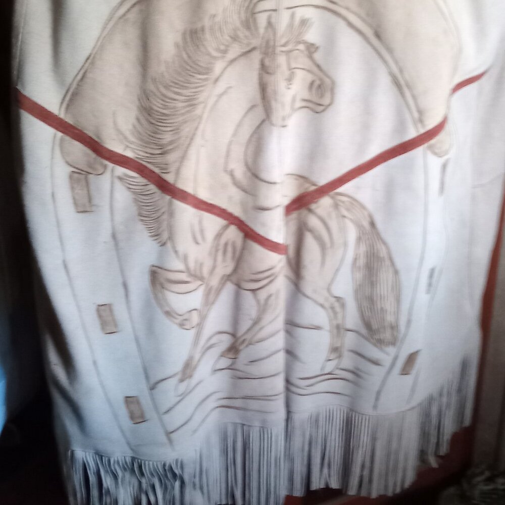Vintage suede Mexican western poncho horses